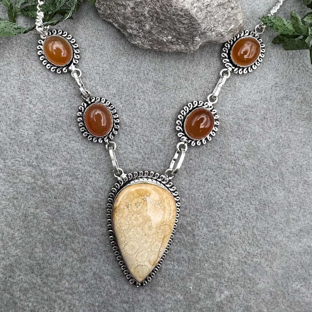 SALE- FOSSIL CORAL/ CARNELIAN SET